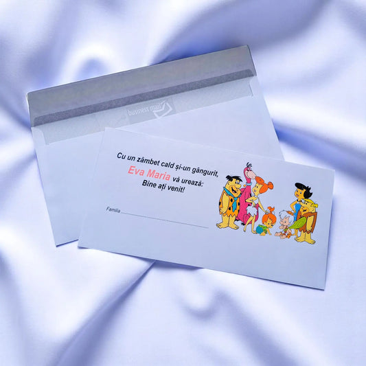 Plic pentru bani botez personalizat – cu nume, personaj din desene și mesaj special | 11×22 cm PB25