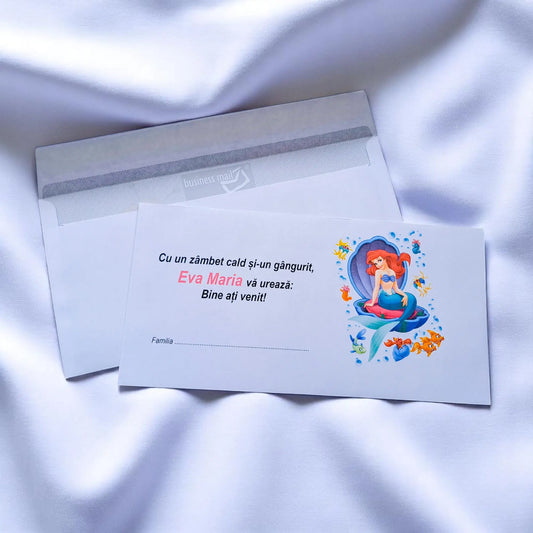 Plic pentru bani botez personalizat – cu nume, personaj din desene și mesaj special | 11×22 cm PB19