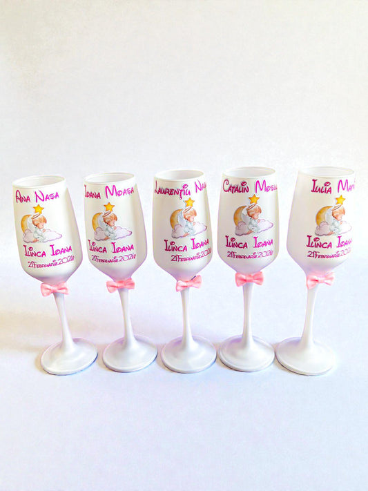 Pahar personalizat pentru botez – Cadou elegant cu nume și dată | Model PB28