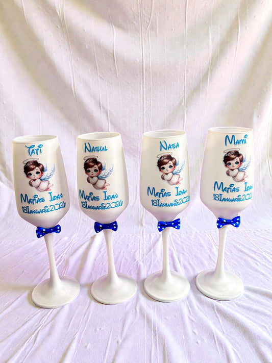 Pahar personalizat pentru botez – Cadou elegant cu nume și dată | Model PB29