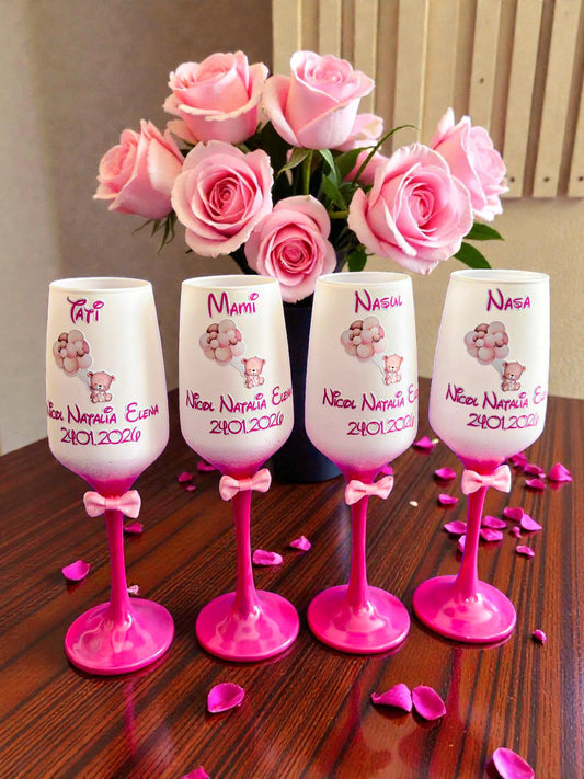 Pahar personalizat pentru botez – Cadou elegant cu nume și dată | Model PB32