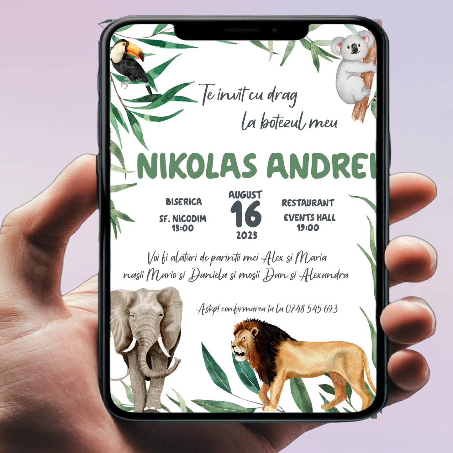 Invitație digitală pentru botez –  personalizată | Model D13