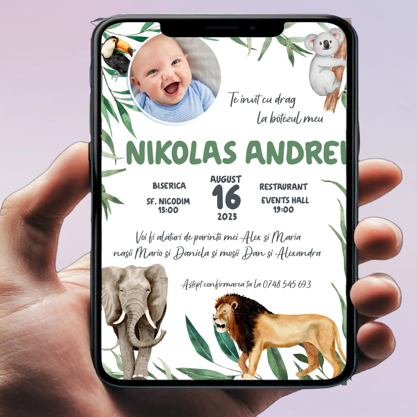 Invitație digitală pentru botez –  personalizată | Model D13