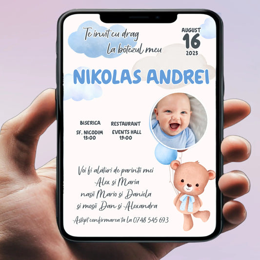 Invitație digitală pentru botez –  personalizată | Model D9