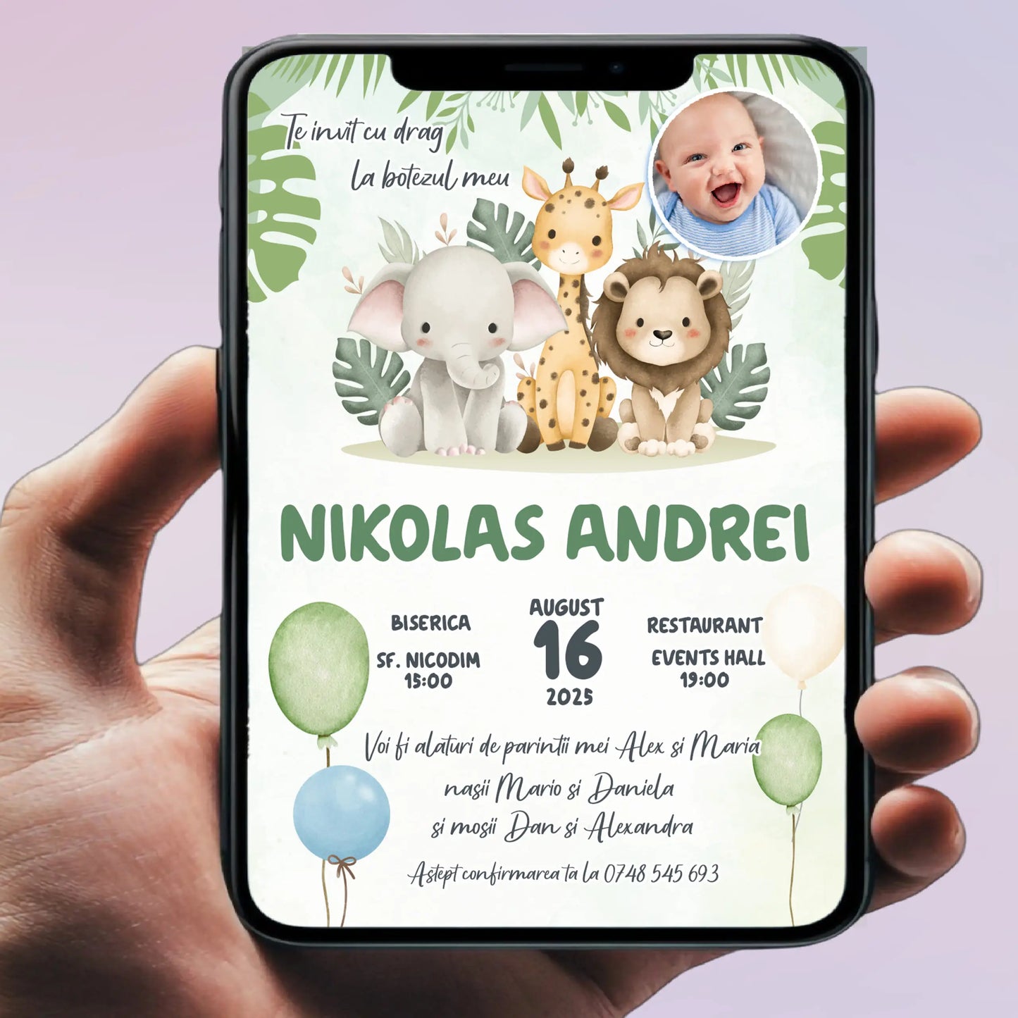 Invitație digitală pentru botez –  personalizată | Model D14