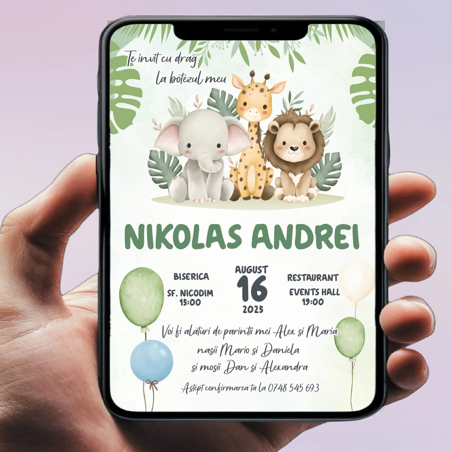 Invitație digitală pentru botez –  personalizată | Model D14