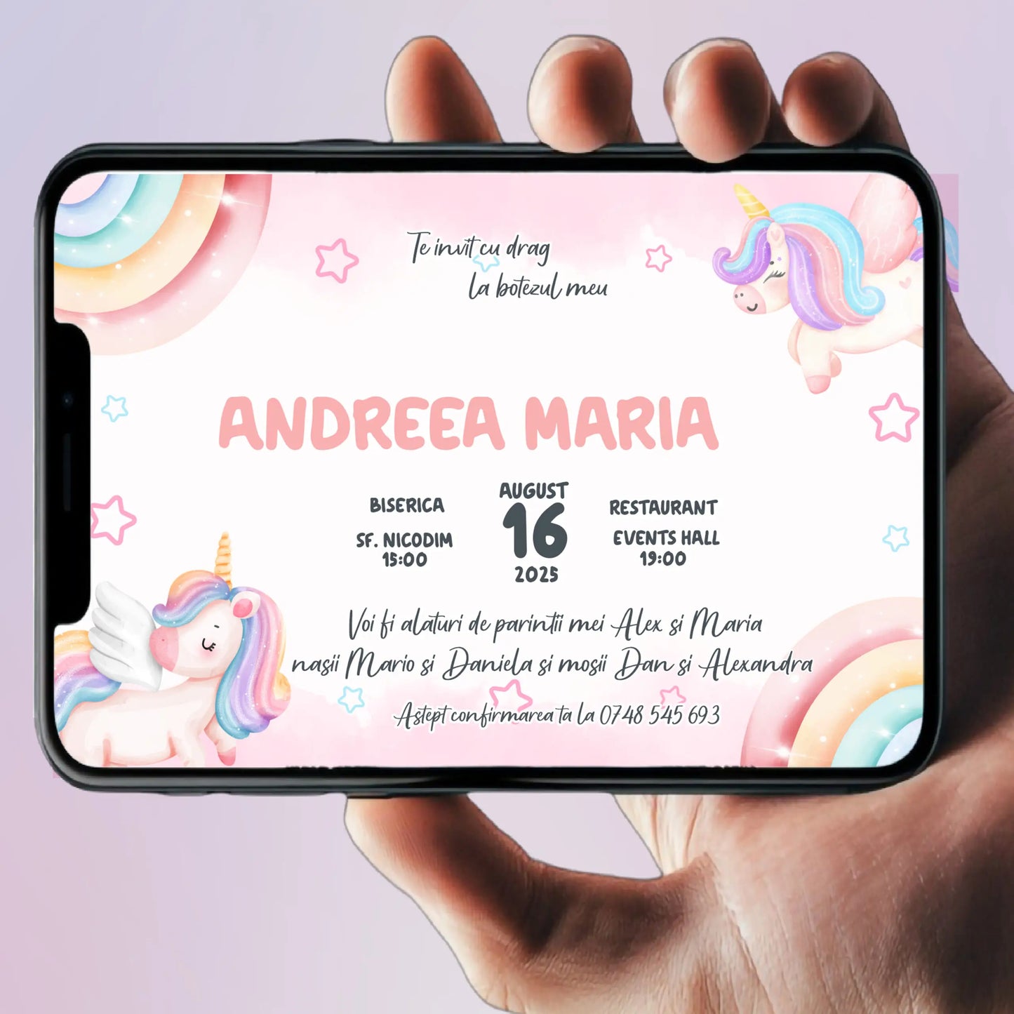Invitație digitală pentru botez –  personalizată | Model D8