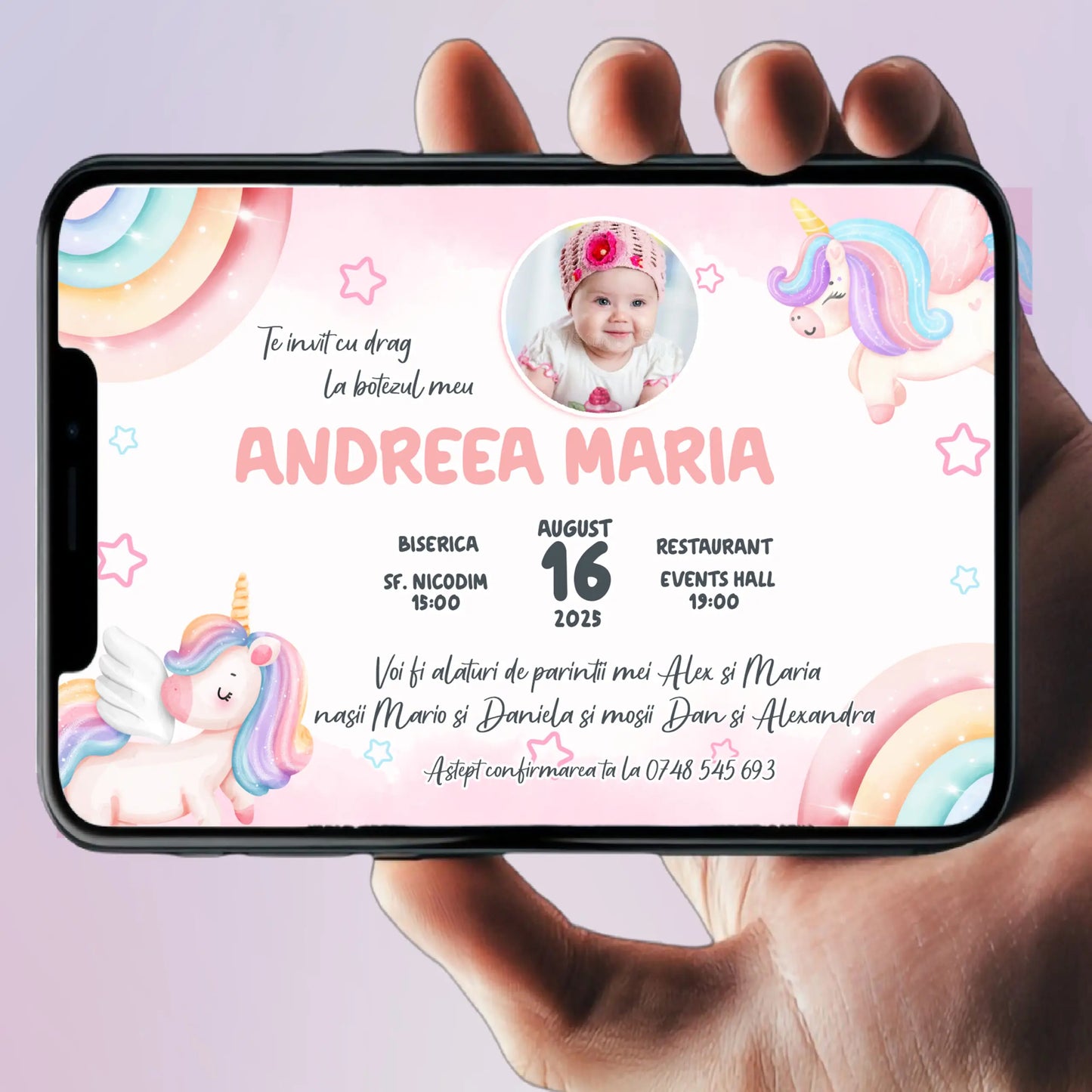 Invitație digitală pentru botez –  personalizată | Model D8