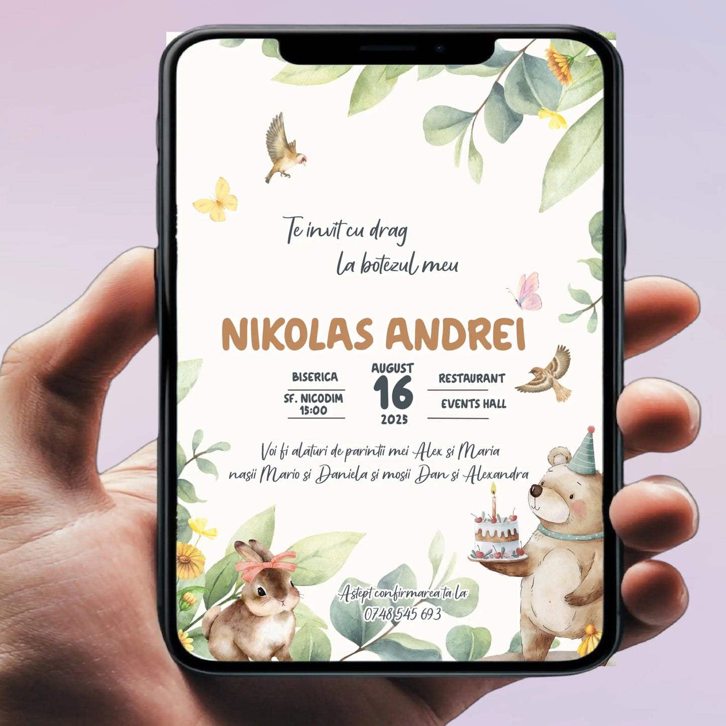 Invitație digitală pentru botez –  personalizată | Model D15