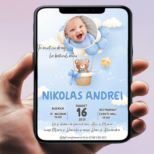 Invitație digitală pentru botez –  personalizată | Model D11